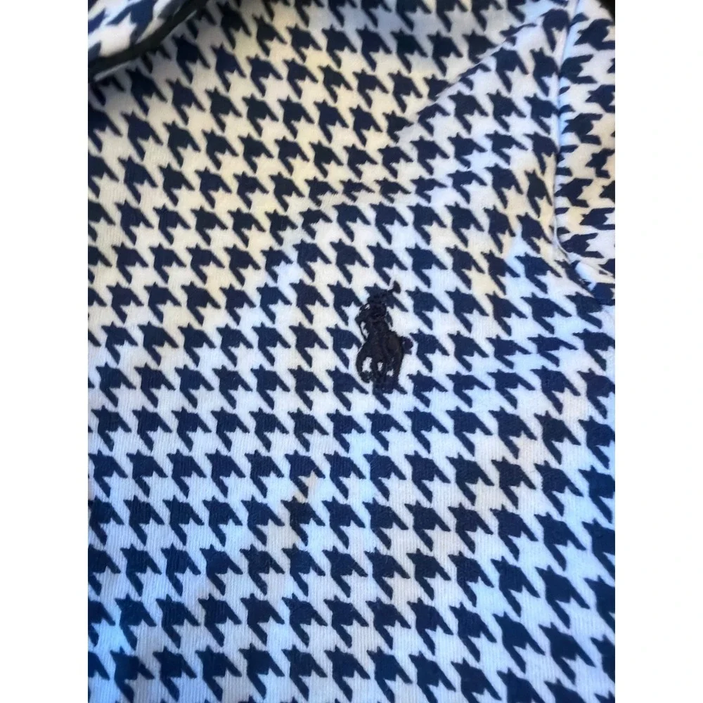 Ralph Lauren Footie Navy White Houndstooth Shawl Collar Pony Logo Sleeper 9M